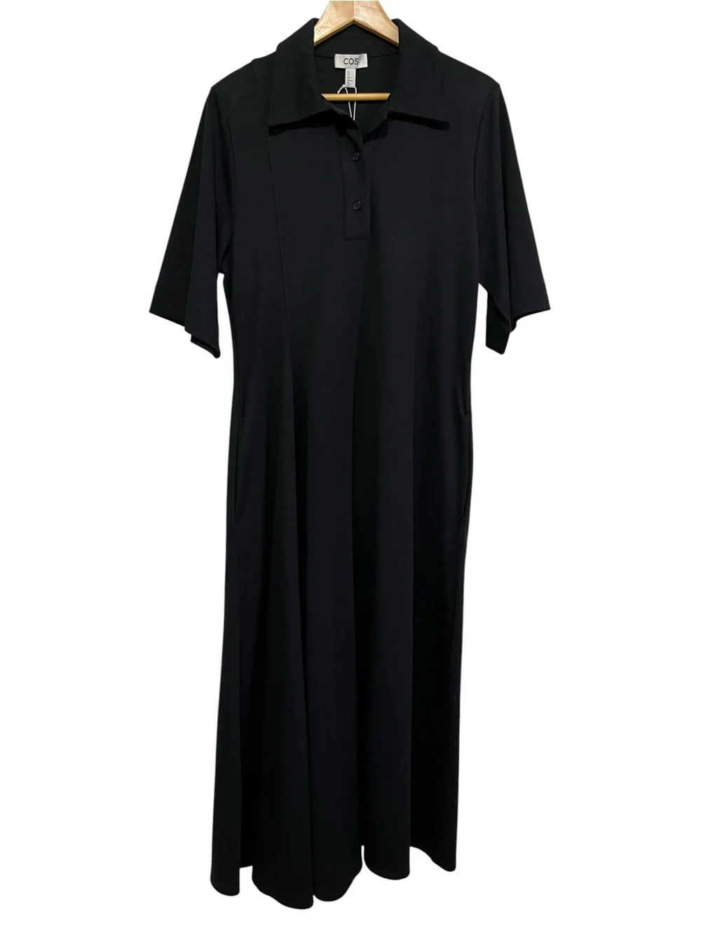 COS Asymmetric Polo Maxi Shirt Dress Black Size Medium NEW - Picture 2 of 16